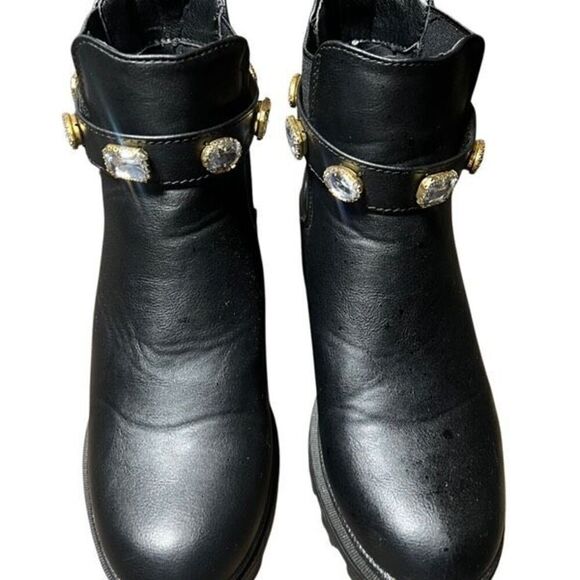 Nicole Miller Black Chelsey Ankle Boots Chunky Sole and Embellished Strap 6.5 - Picture 4 of 6